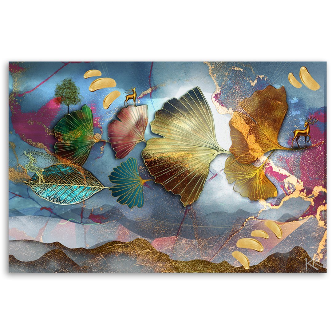 Emaga Obraz na płótnie, Kolorowe liście abstrakcja - 90x60